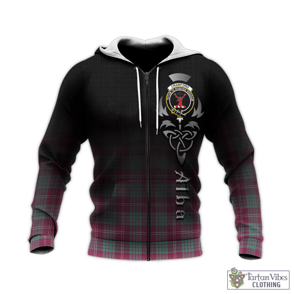 Tartan Vibes Clothing Crawford Ancient Tartan Knitted Hoodie Featuring Alba Gu Brath Family Crest Celtic Inspired