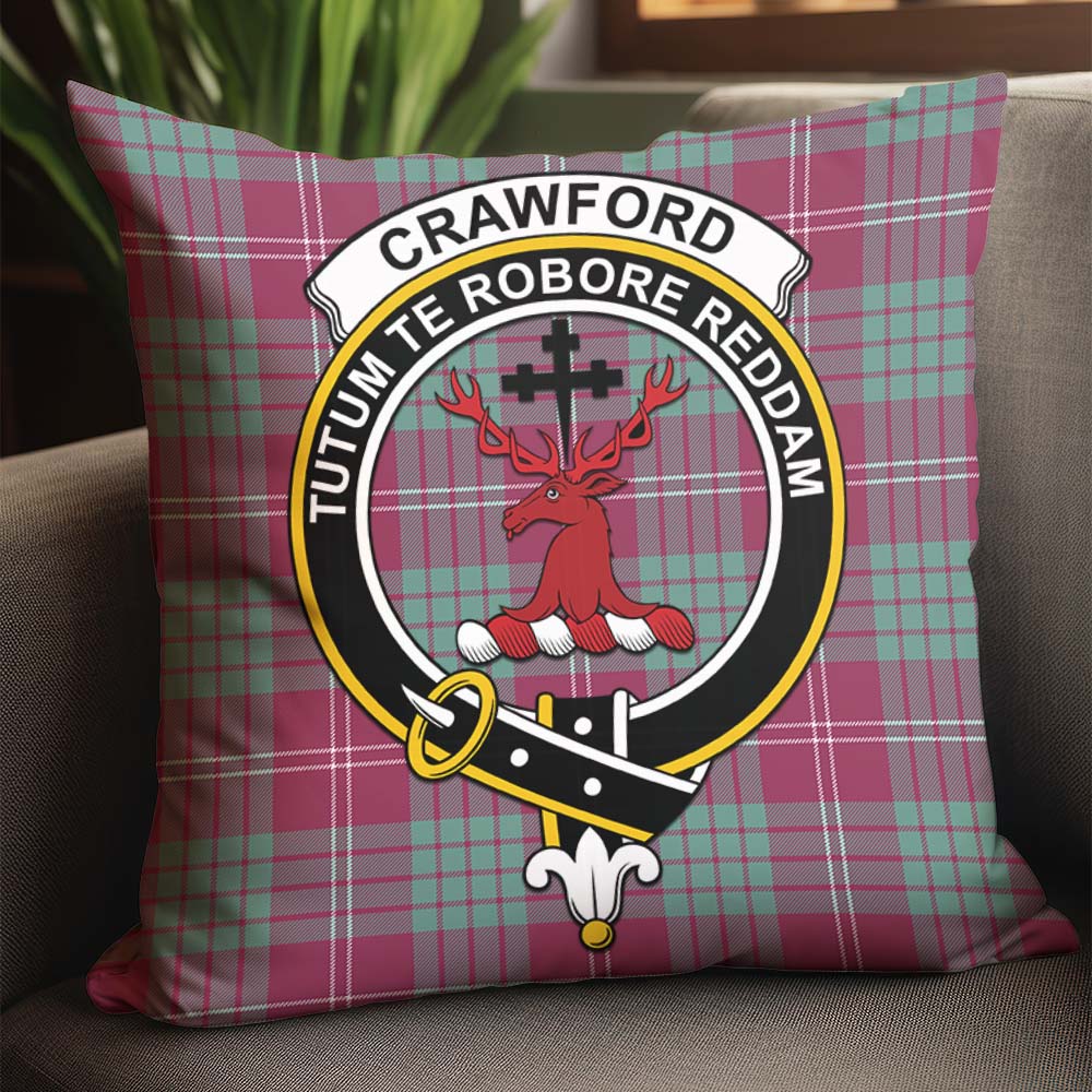 Crawford Ancient Tartan Pillow Cover with Family Crest - Tartanvibesclothing