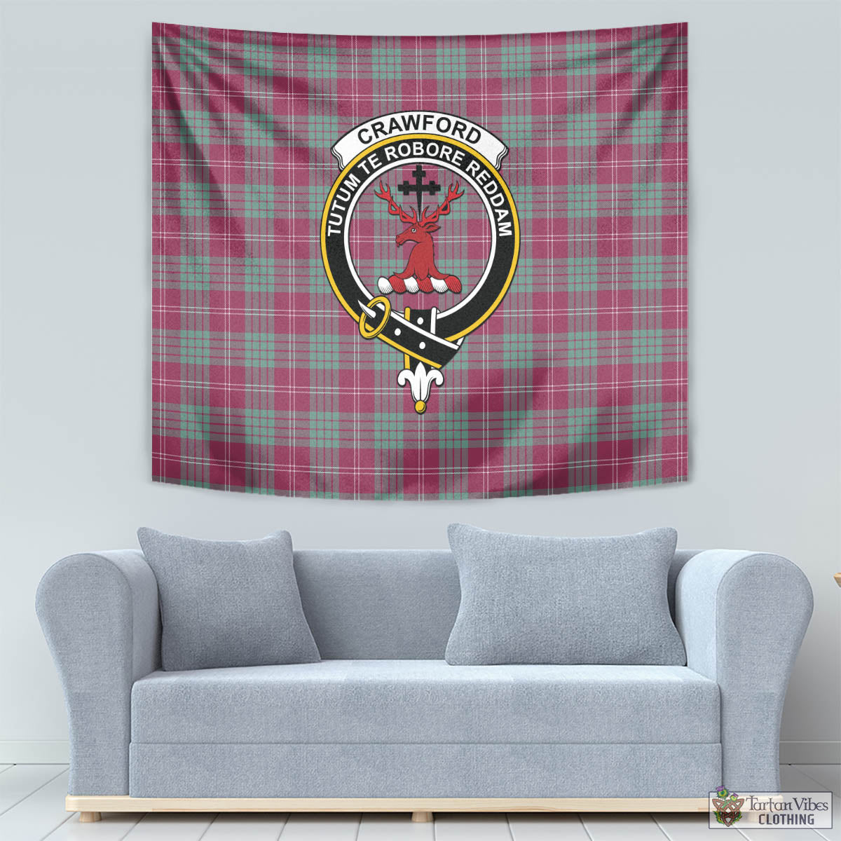 Tartan Vibes Clothing Crawford Ancient Tartan Tapestry Wall Hanging and Home Decor for Room with Family Crest