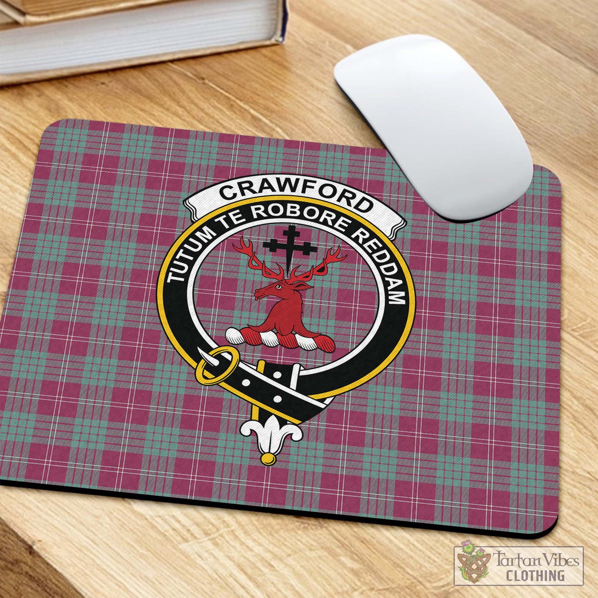 Tartan Vibes Clothing Crawford Ancient Tartan Mouse Pad with Family Crest