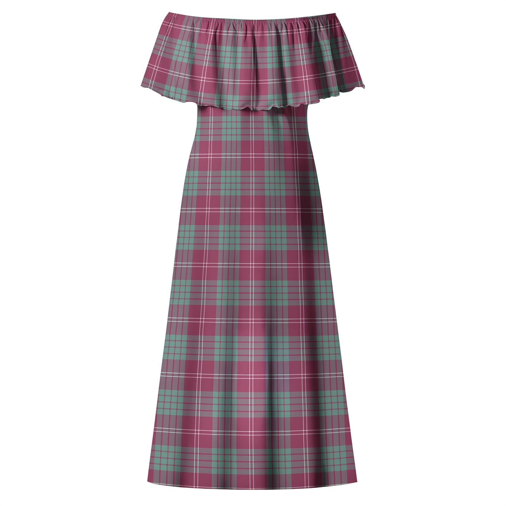 Crawford Ancient Tartan Off Shoulder Long Dress - Tartanvibesclothing