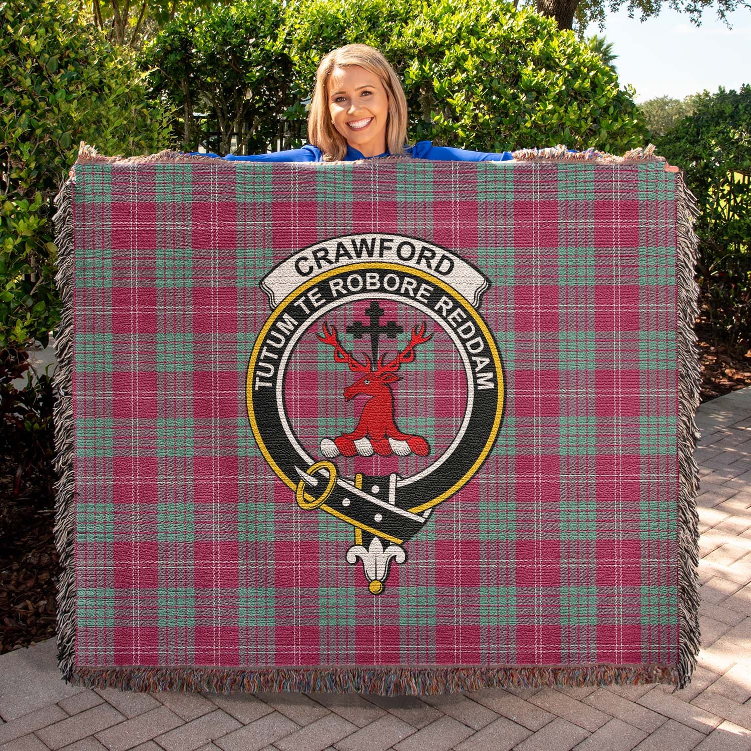 Tartan Vibes Clothing Crawford Ancient Tartan Woven Blanket with Family Crest