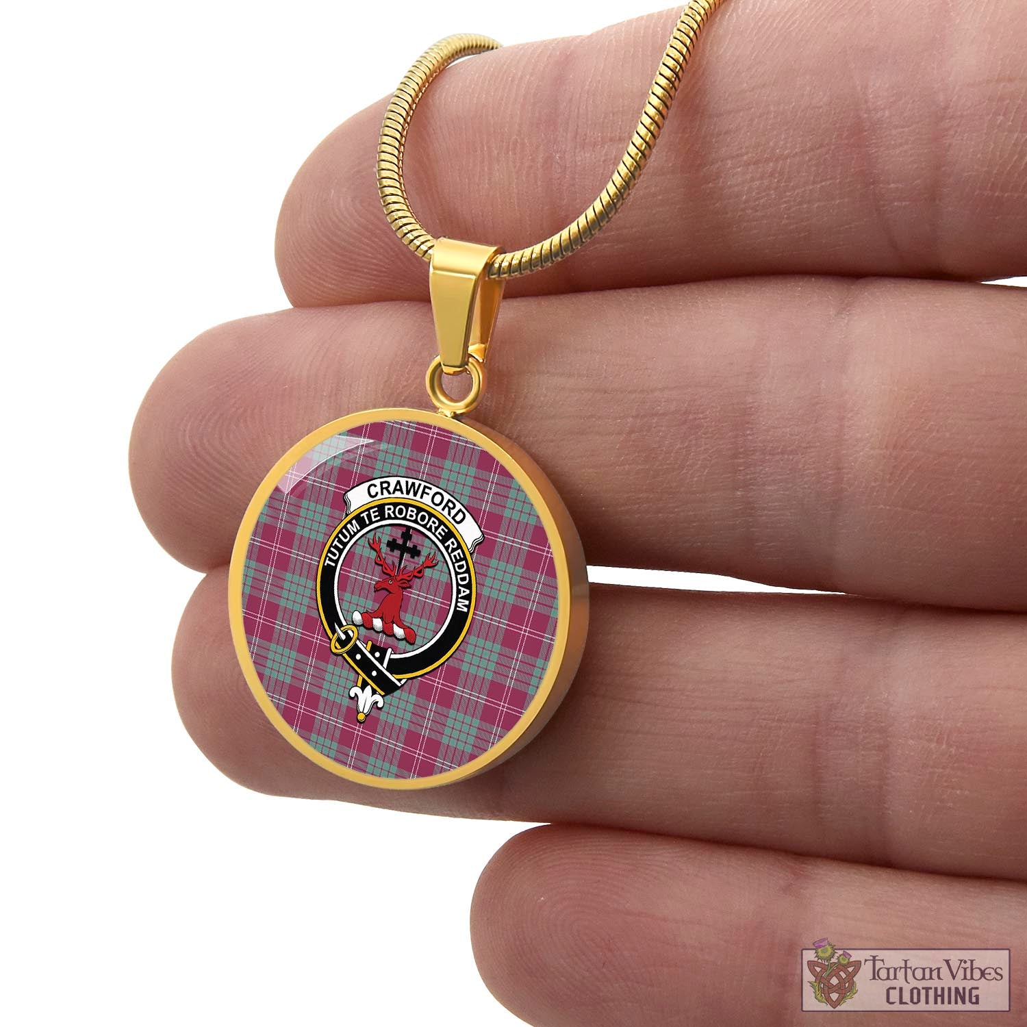 Tartan Vibes Clothing Crawford Ancient Tartan Circle Necklace with Family Crest