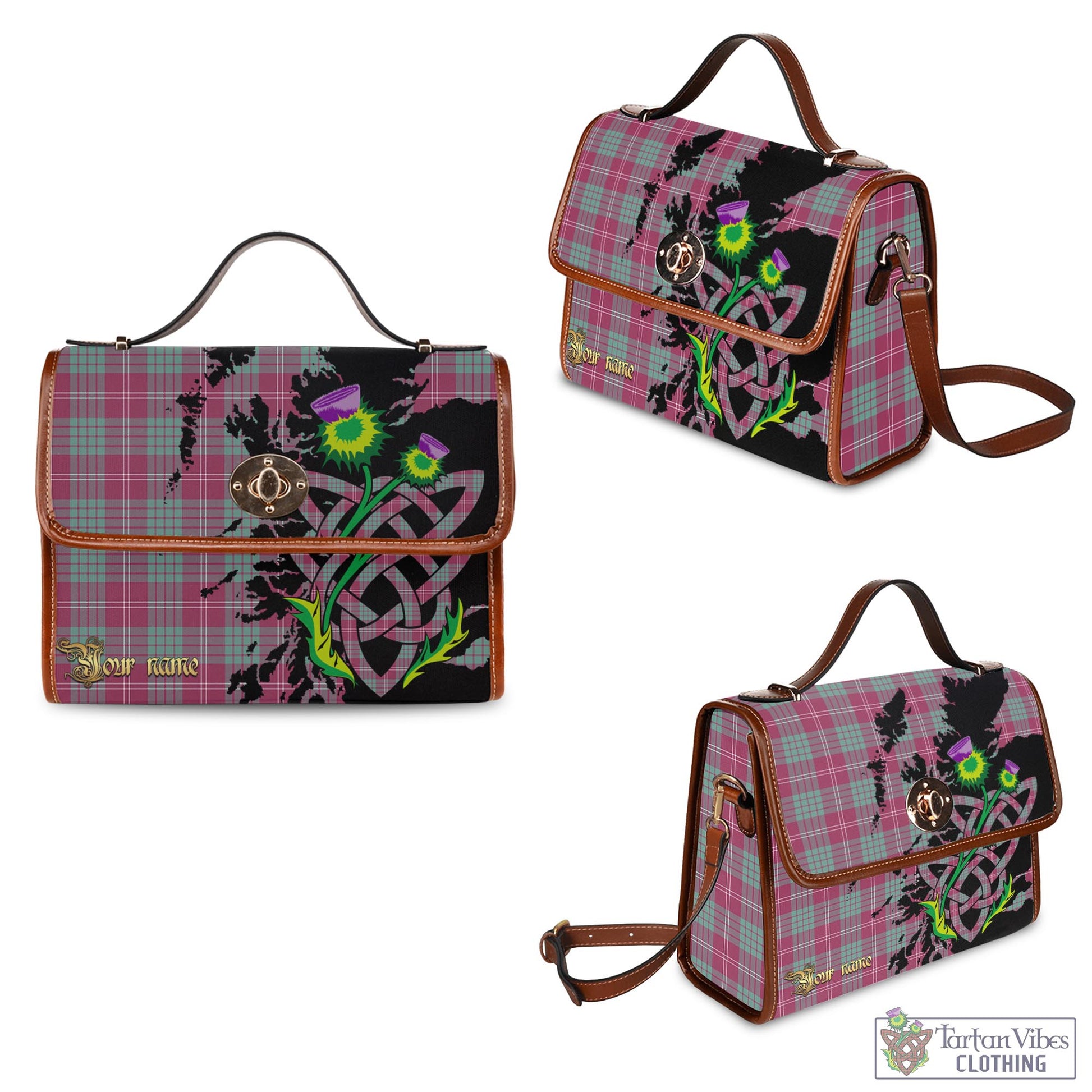 Tartan Vibes Clothing Crawford Ancient Tartan Waterproof Canvas Bag with Scotland Map and Thistle Celtic Accents