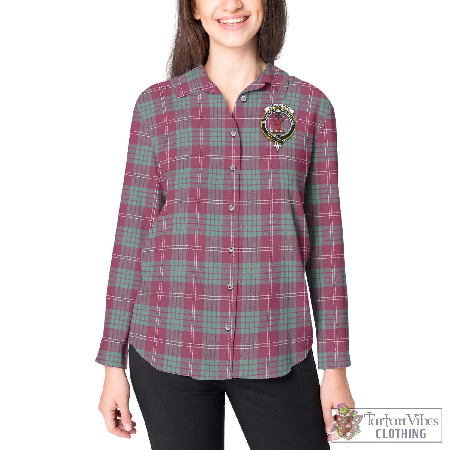 Tartan Vibes Clothing Crawford Ancient Tartan Womens Casual Shirt with Family Crest