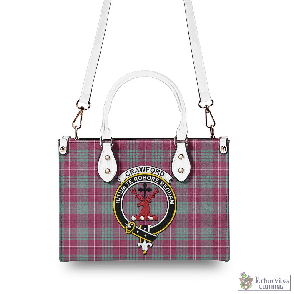 Tartan Vibes Clothing Crawford Ancient Tartan Luxury Leather Handbags with Family Crest