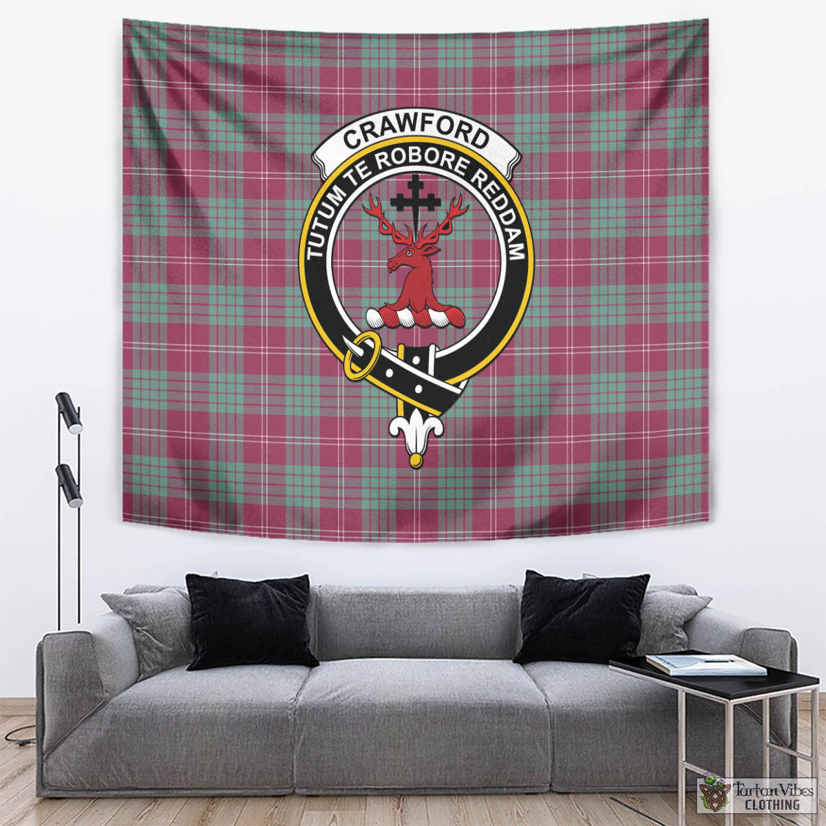 Tartan Vibes Clothing Crawford Ancient Tartan Tapestry Wall Hanging and Home Decor for Room with Family Crest