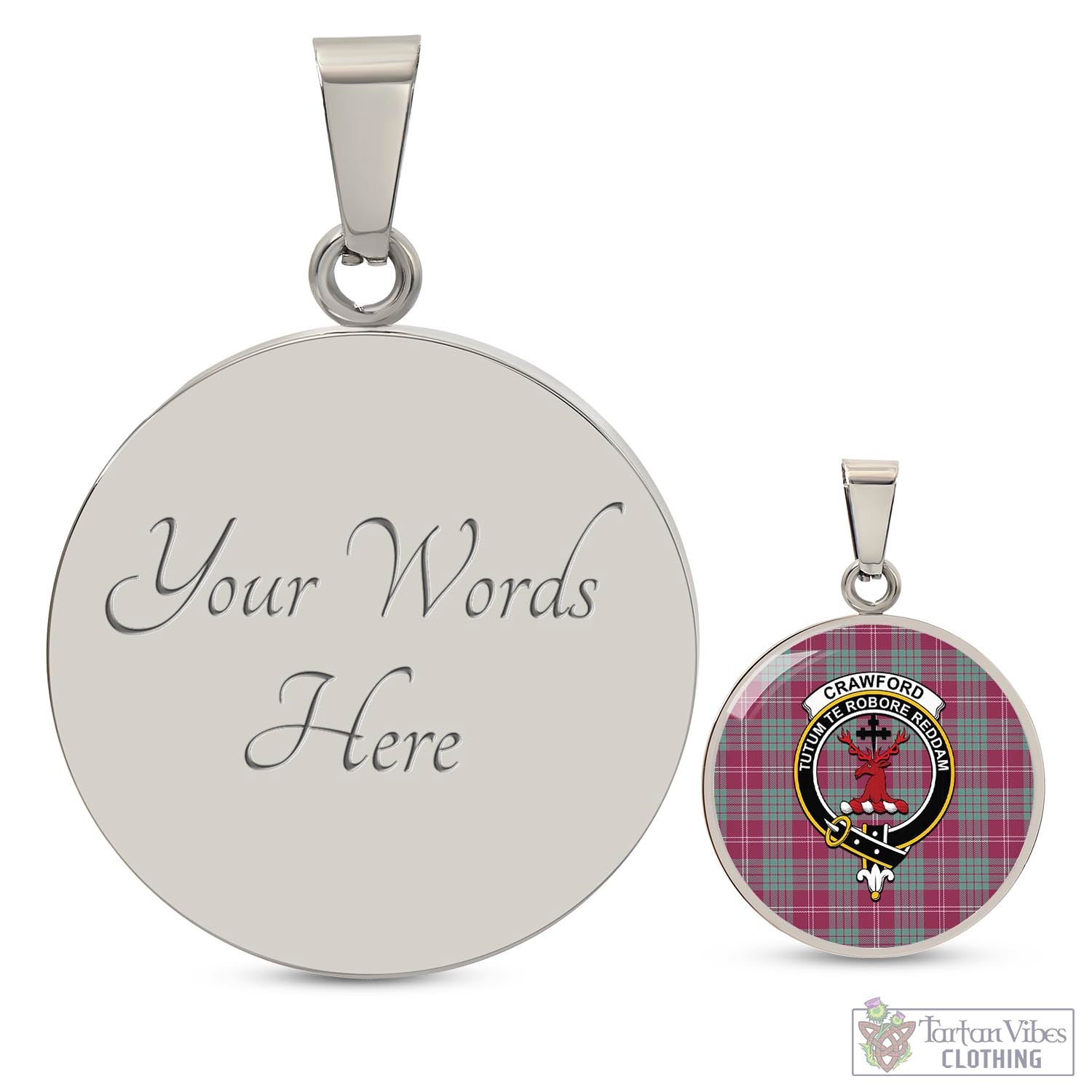 Tartan Vibes Clothing Crawford Ancient Tartan Circle Necklace with Family Crest