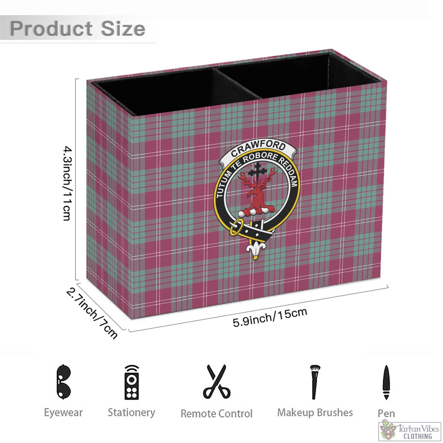 Tartan Vibes Clothing Crawford Ancient Tartan Pen Holder with Family Crest