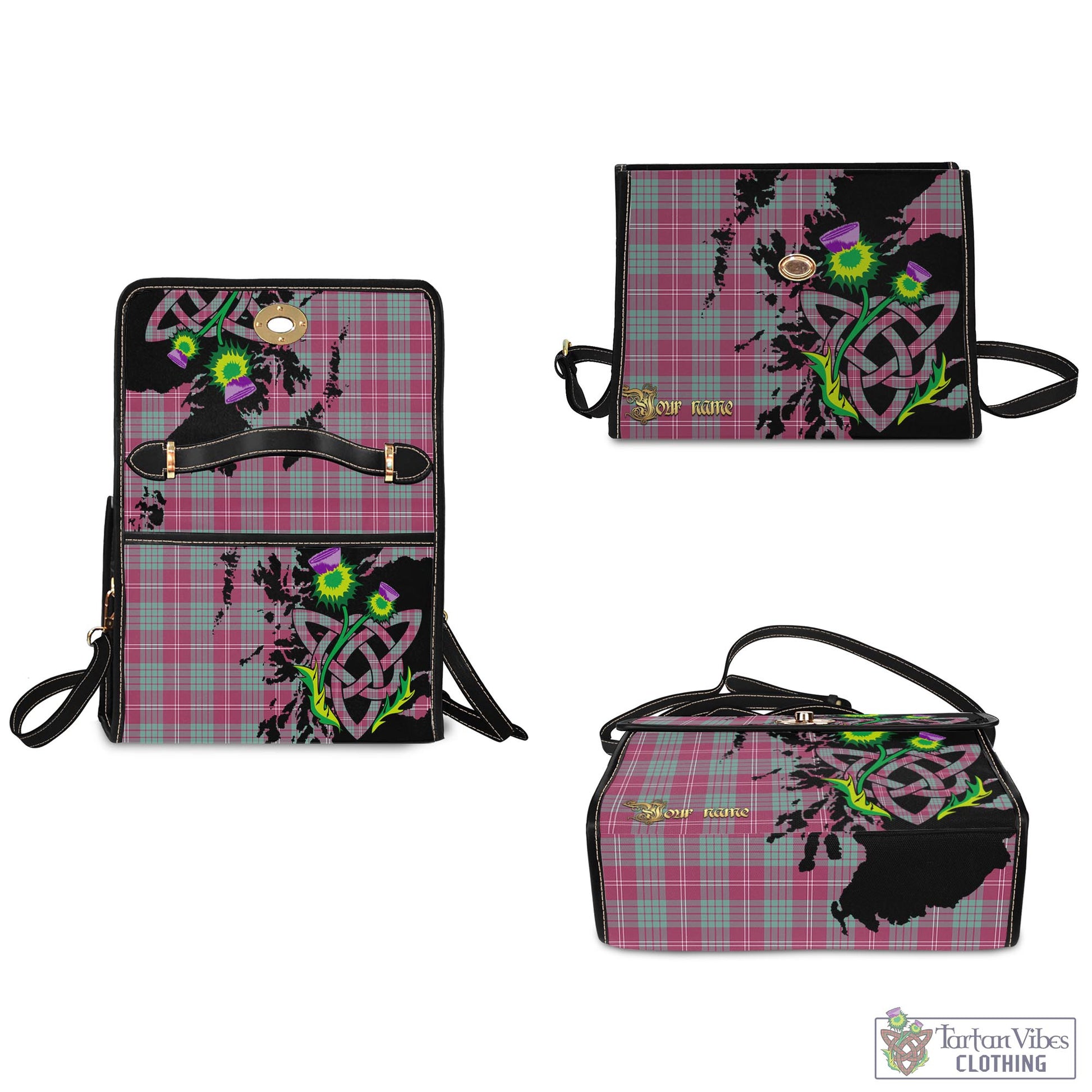 Tartan Vibes Clothing Crawford Ancient Tartan Waterproof Canvas Bag with Scotland Map and Thistle Celtic Accents