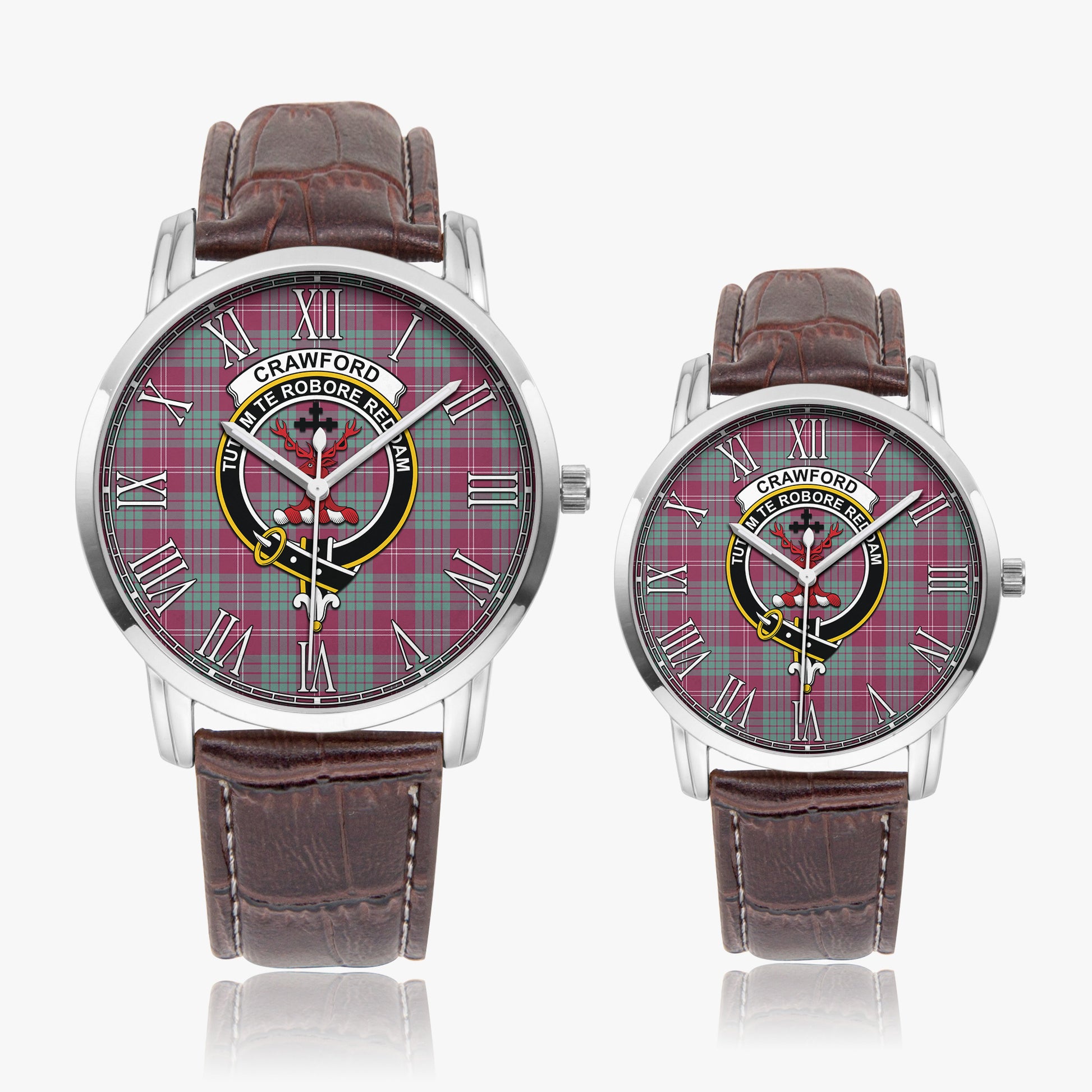 Crawford Ancient Tartan Family Crest Leather Strap Quartz Watch - Tartanvibesclothing