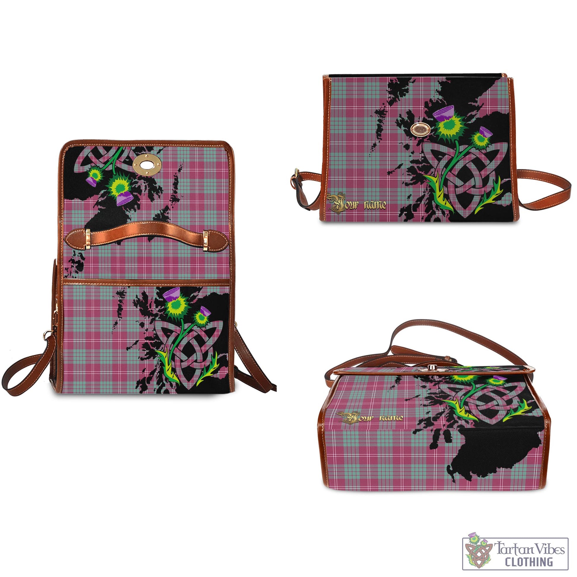 Tartan Vibes Clothing Crawford Ancient Tartan Waterproof Canvas Bag with Scotland Map and Thistle Celtic Accents