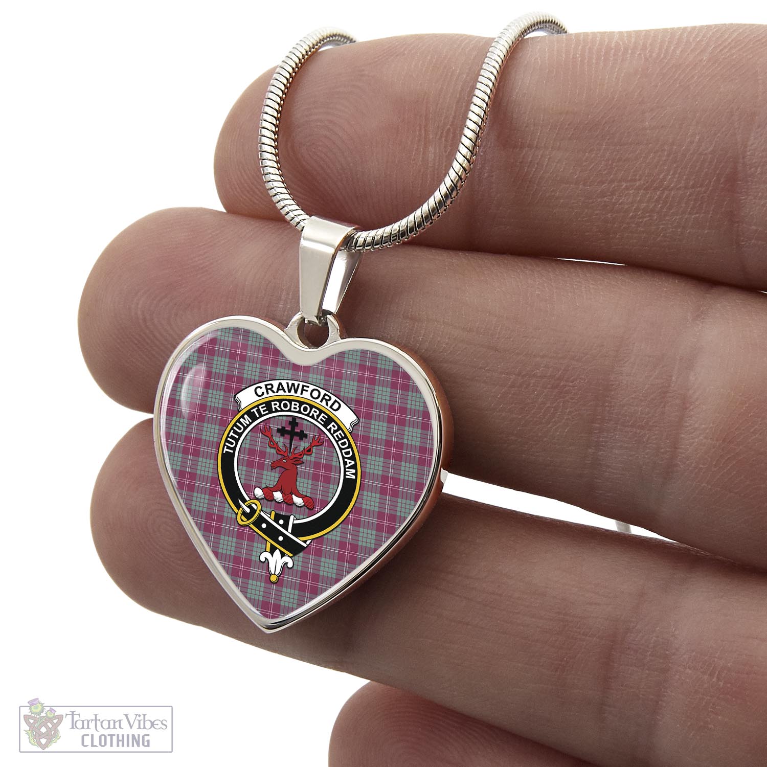 Tartan Vibes Clothing Crawford Ancient Tartan Heart Necklace with Family Crest