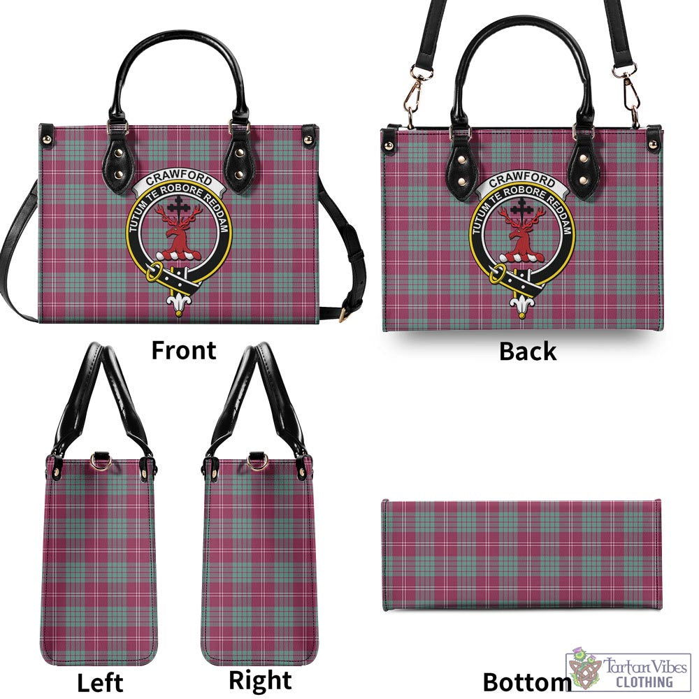 Tartan Vibes Clothing Crawford Ancient Tartan Luxury Leather Handbags with Family Crest