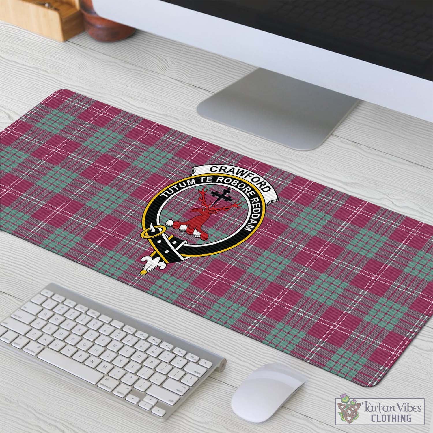 Tartan Vibes Clothing Crawford Ancient Tartan Mouse Pad with Family Crest