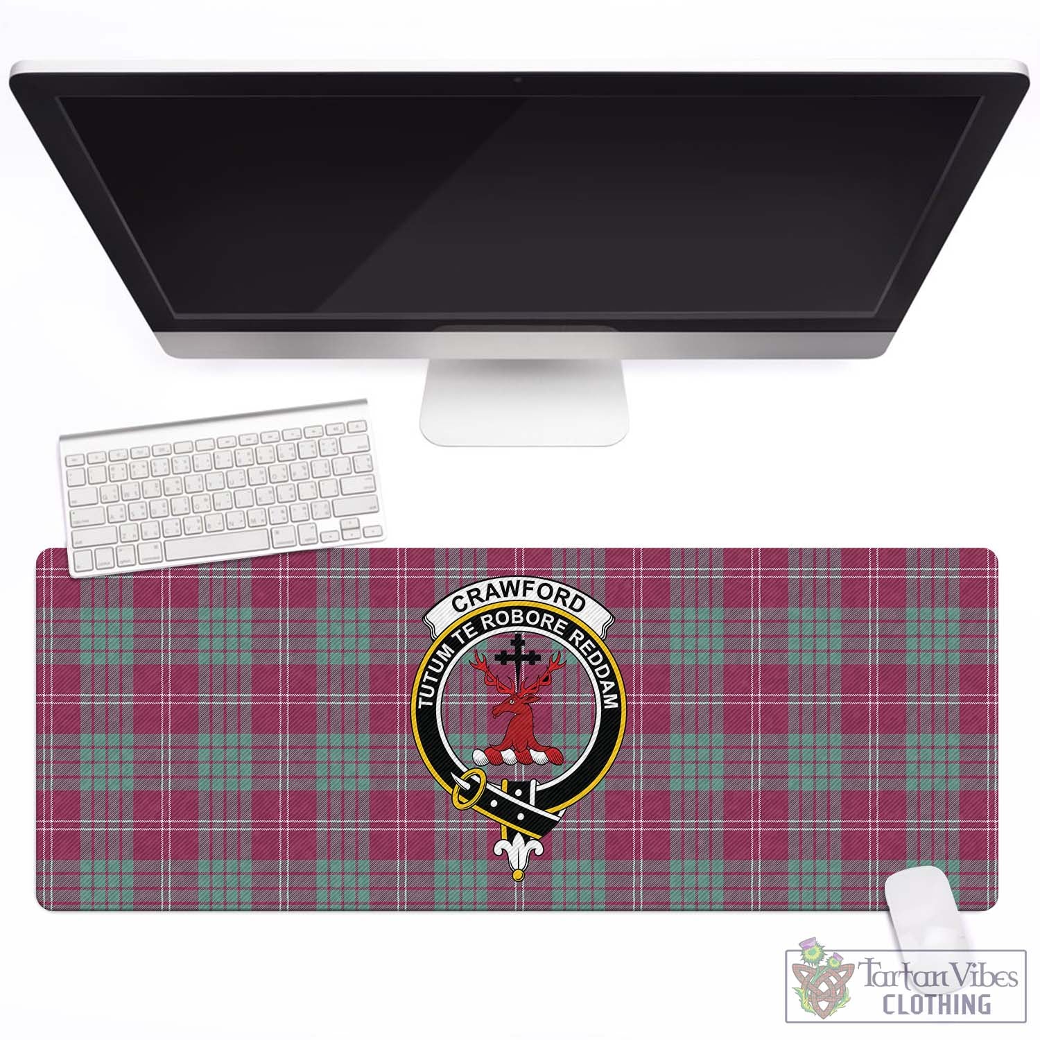 Tartan Vibes Clothing Crawford Ancient Tartan Mouse Pad with Family Crest