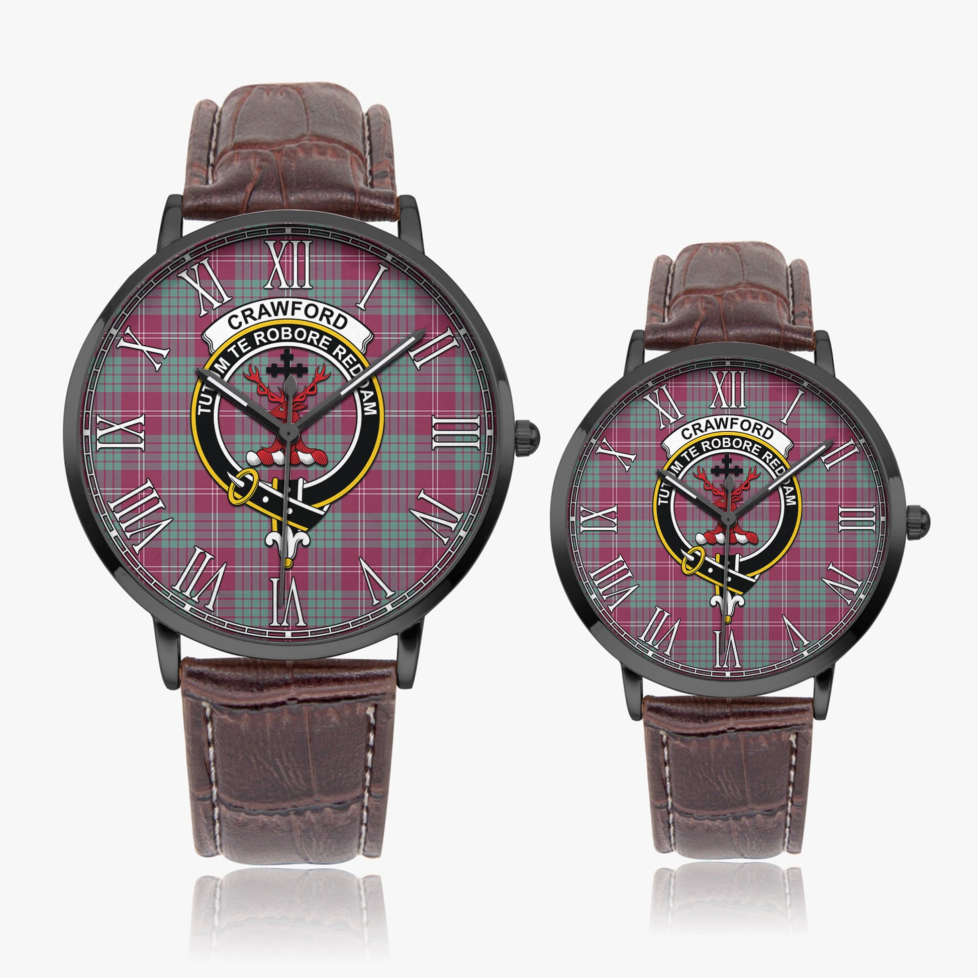 Crawford Ancient Tartan Family Crest Leather Strap Quartz Watch - Tartanvibesclothing