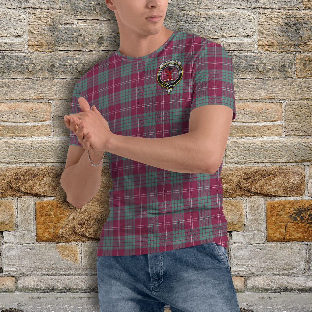 Crawford Ancient Tartan T-Shirt with Family Crest - Tartan Vibes Clothing