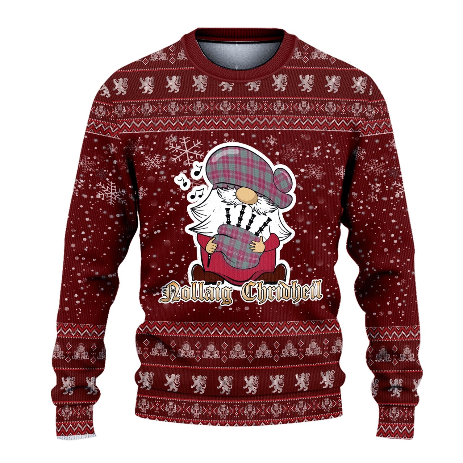 Crawford Ancient Clan Christmas Family Knitted Sweater with Funny Gnome Playing Bagpipes - Tartanvibesclothing