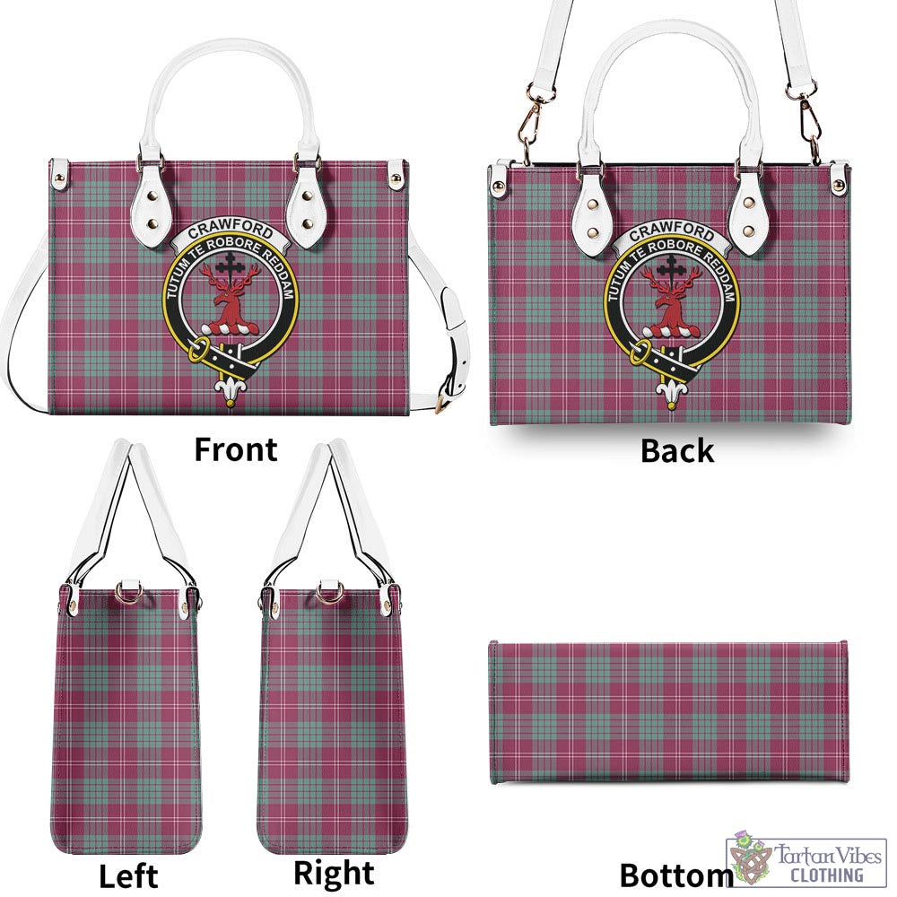 Tartan Vibes Clothing Crawford Ancient Tartan Luxury Leather Handbags with Family Crest