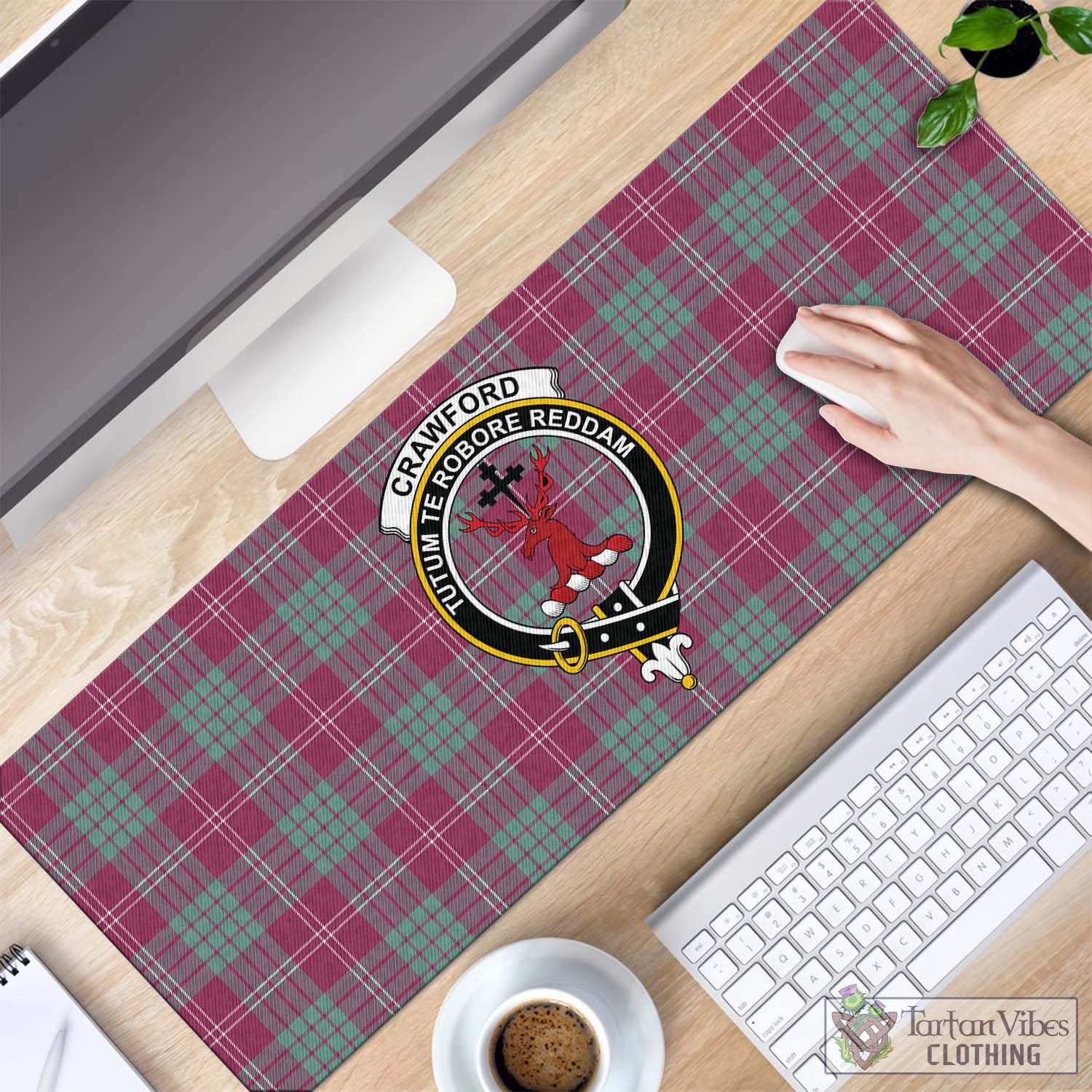 Tartan Vibes Clothing Crawford Ancient Tartan Mouse Pad with Family Crest