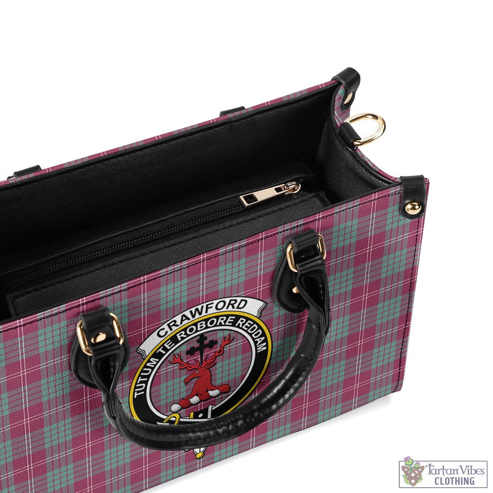 Tartan Vibes Clothing Crawford Ancient Tartan Luxury Leather Handbags with Family Crest