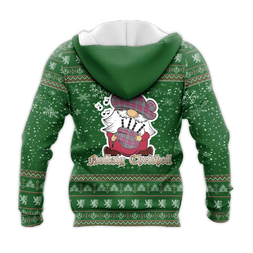 Crawford Ancient Clan Christmas Knitted Hoodie with Funny Gnome Playing Bagpipes - Tartanvibesclothing