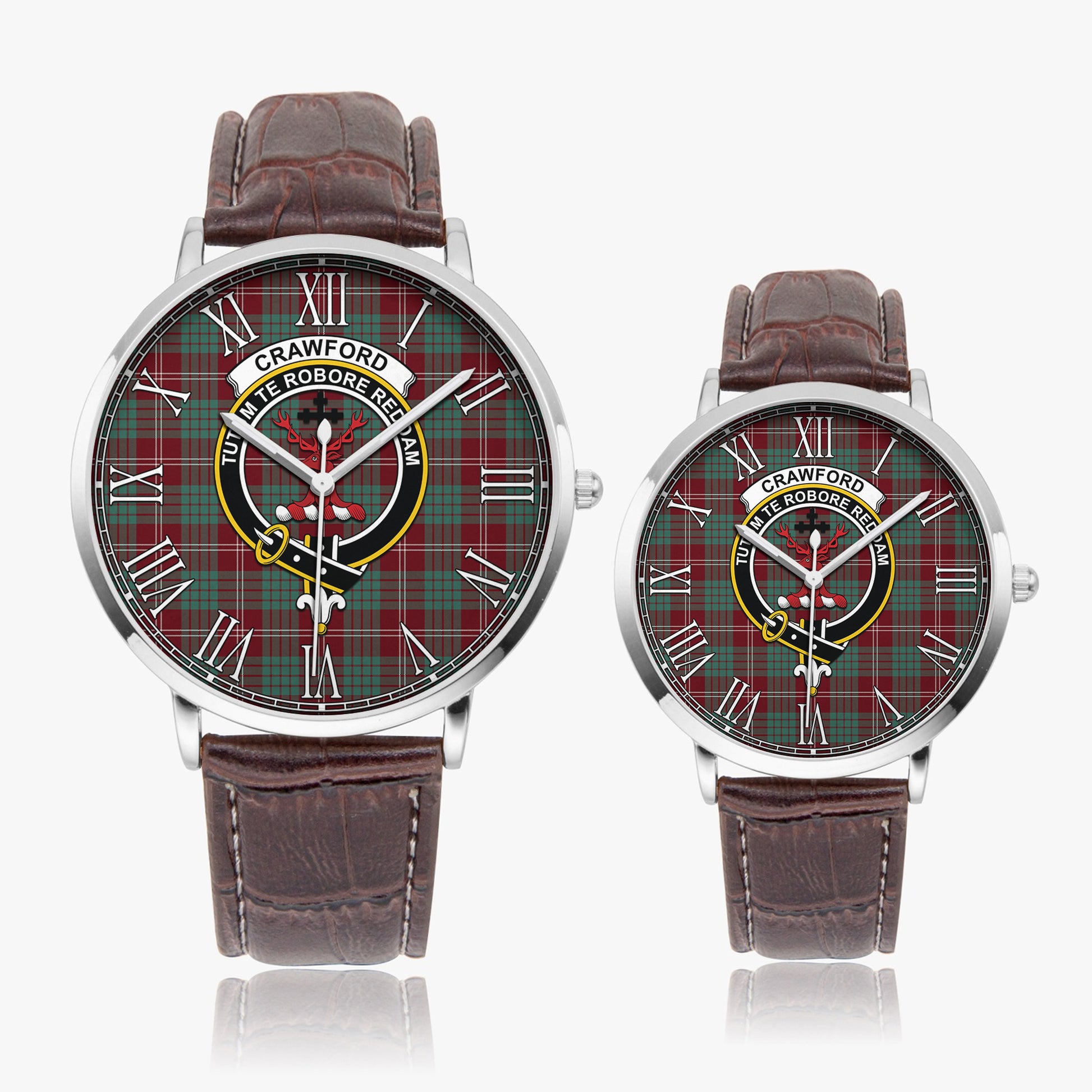 Crawford Modern Tartan Family Crest Leather Strap Quartz Watch - Tartanvibesclothing