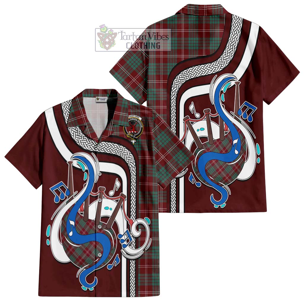 Tartan Vibes Clothing Crawford Modern Tartan Short Sleeve Button Shirt with Epic Bagpipe Style