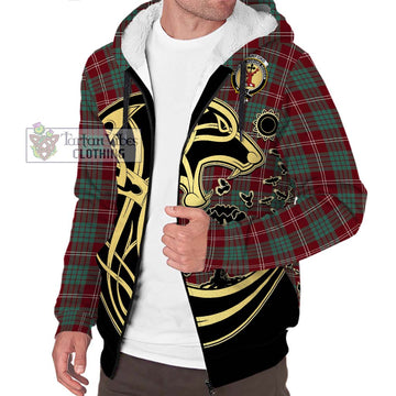 Crawford Modern Tartan Sherpa Hoodie with Family Crest Celtic Wolf Style