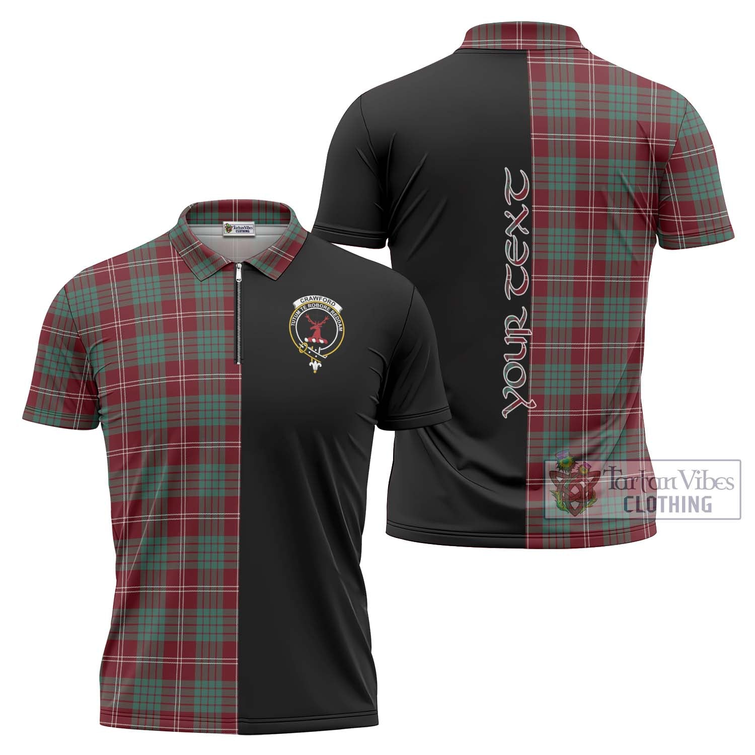 Tartan Vibes Clothing Crawford Modern Tartan Zipper Polo Shirt with Family Crest and Half Of Me Style