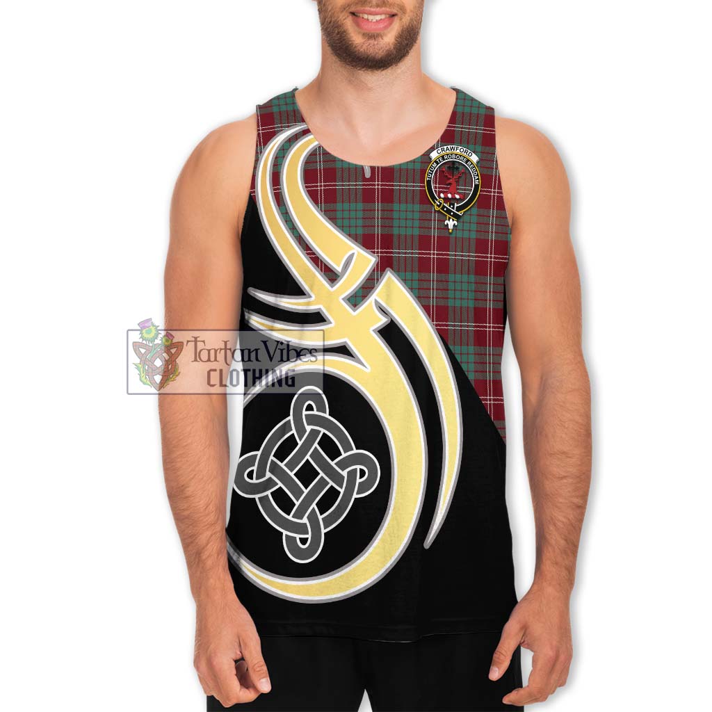 Tartan Vibes Clothing Crawford Modern Tartan Men's Tank Top with Family Crest and Celtic Symbol Style