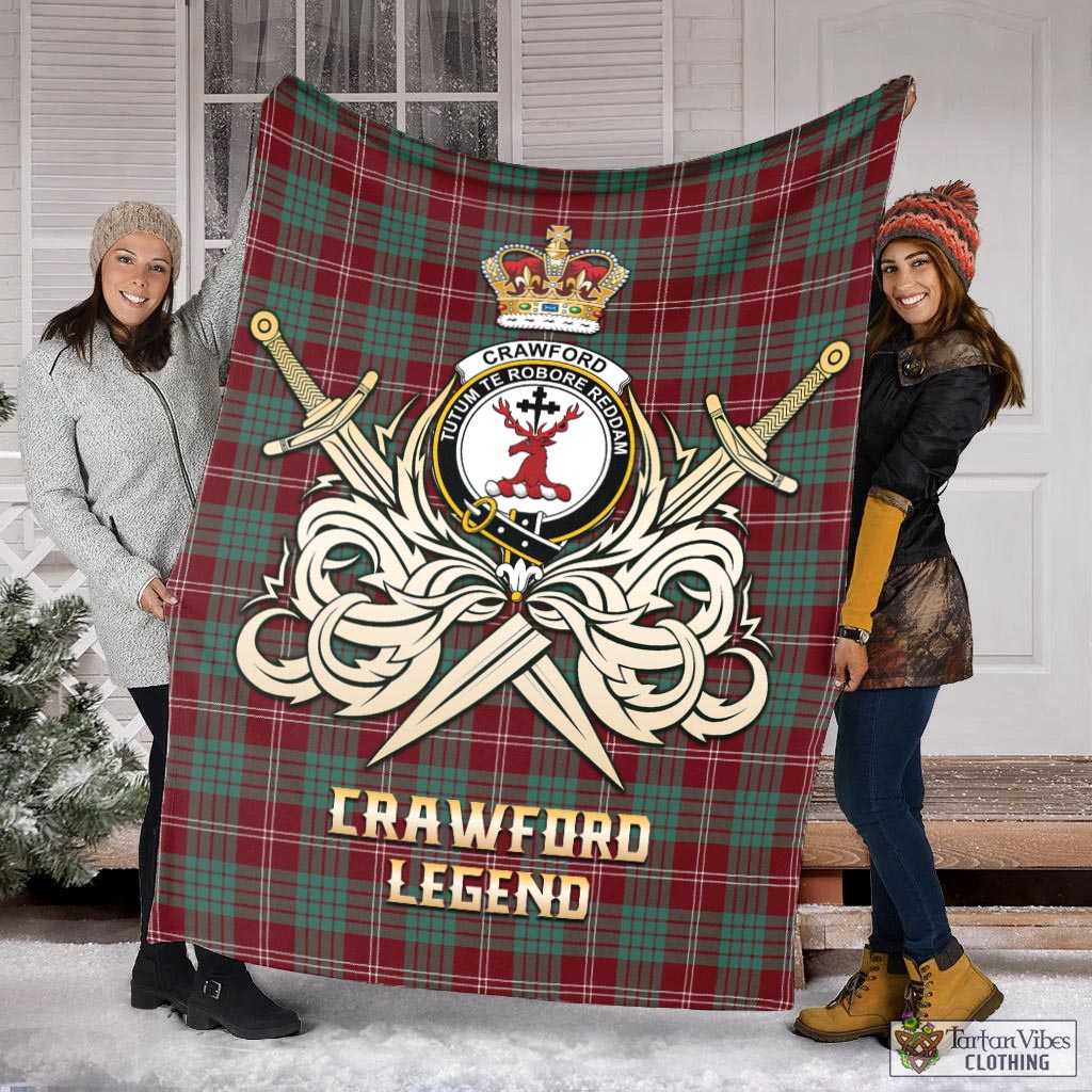 Tartan Vibes Clothing Crawford Modern Tartan Blanket with Clan Crest and the Golden Sword of Courageous Legacy