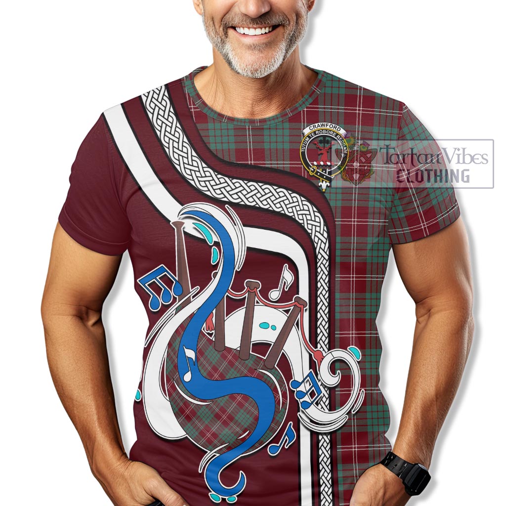 Tartan Vibes Clothing Crawford Modern Tartan T-Shirt with Epic Bagpipe Style