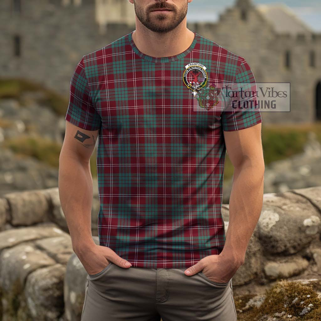 Tartan Vibes Clothing Crawford Modern Tartan Cotton T-Shirt with Family Crest