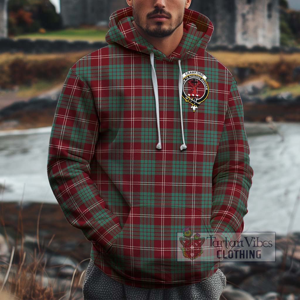 Tartan Vibes Clothing Crawford Modern Tartan Cotton Hoodie with Family Crest