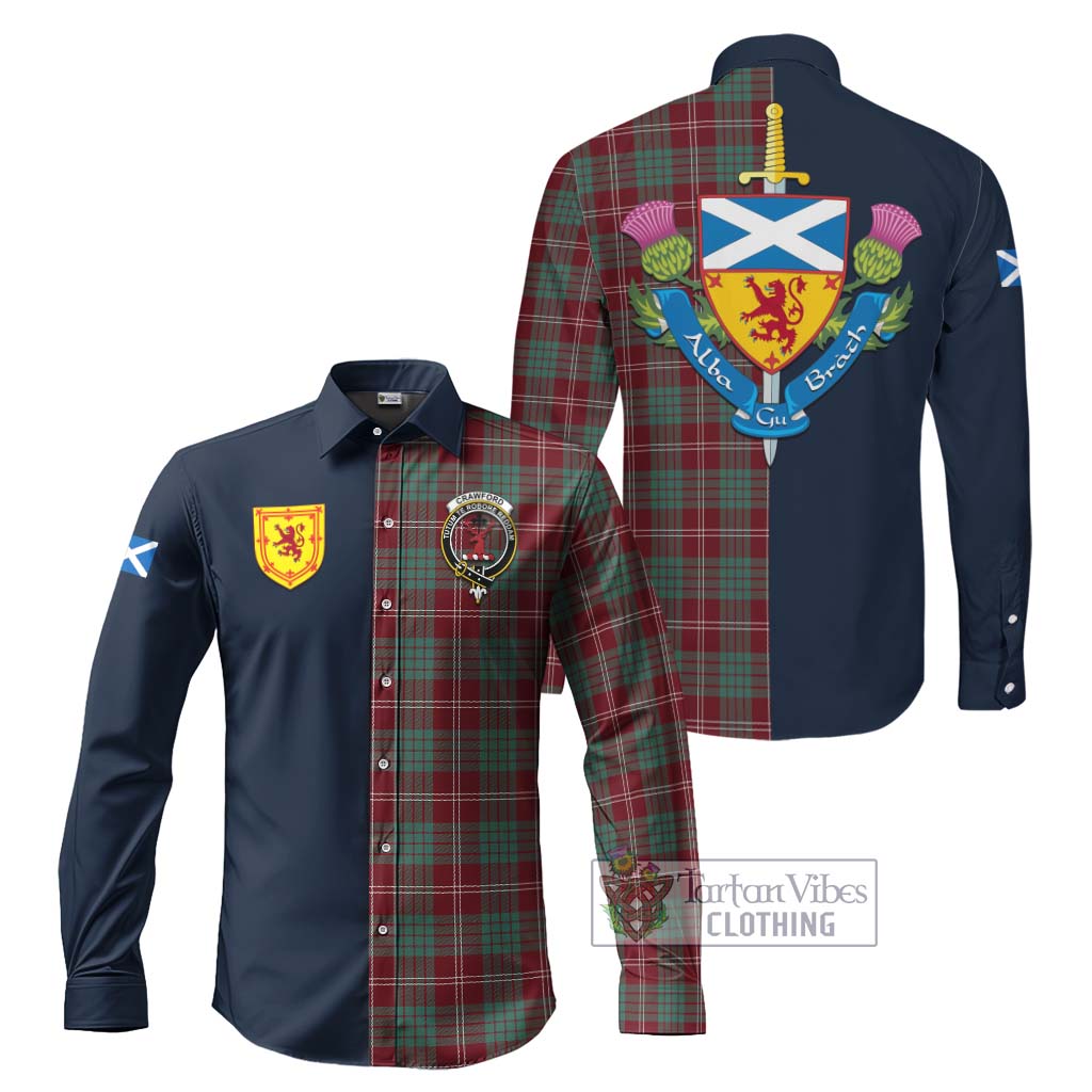 Tartan Vibes Clothing Crawford Modern Tartan Long Sleeve Button Shirt with Scottish Lion Royal Arm Half Style