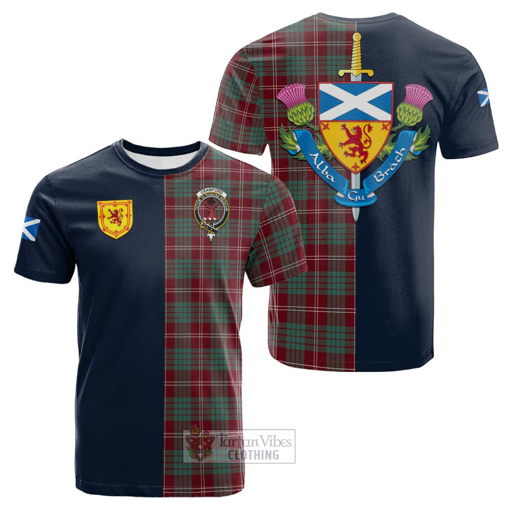 Tartan Vibes Clothing Crawford Modern Tartan Cotton T-shirt with Scottish Lion Royal Arm Half Style