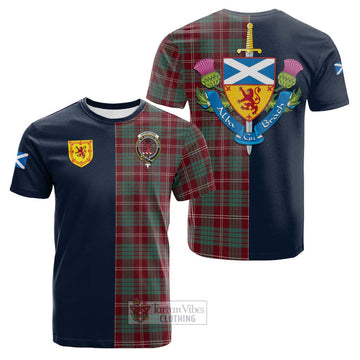 Crawford Modern Tartan Cotton T-shirt Alba with Scottish Lion Royal Arm Half Style