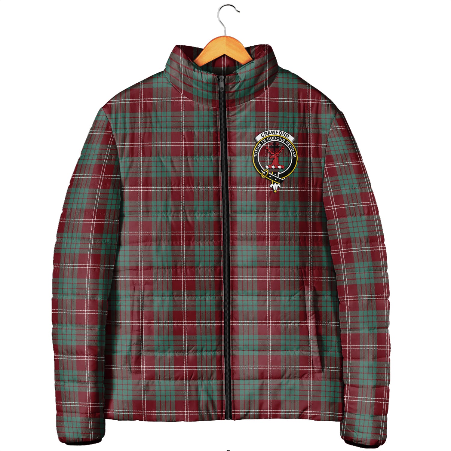 Crawford Modern Tartan Padded Jacket with Family Crest - Tartanvibesclothing