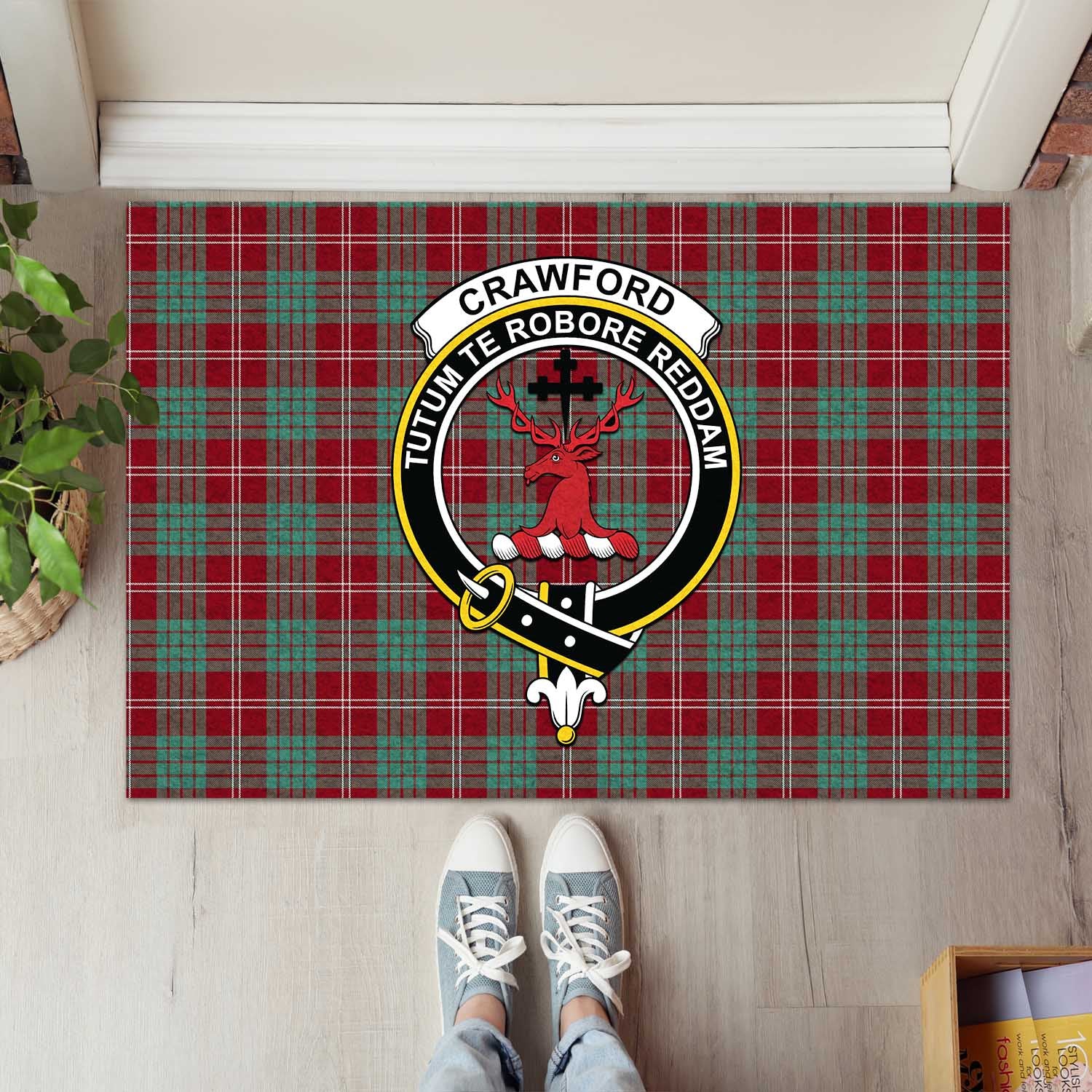 Crawford Modern Tartan Door Mat with Family Crest - Tartanvibesclothing