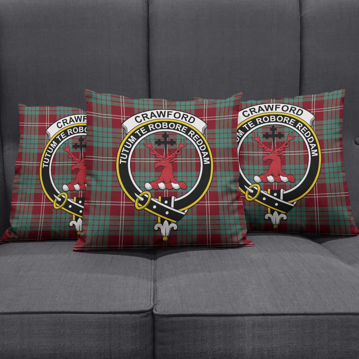 Crawford Modern Tartan Pillow Cover with Family Crest Square Pillow Cover - Tartanvibesclothing