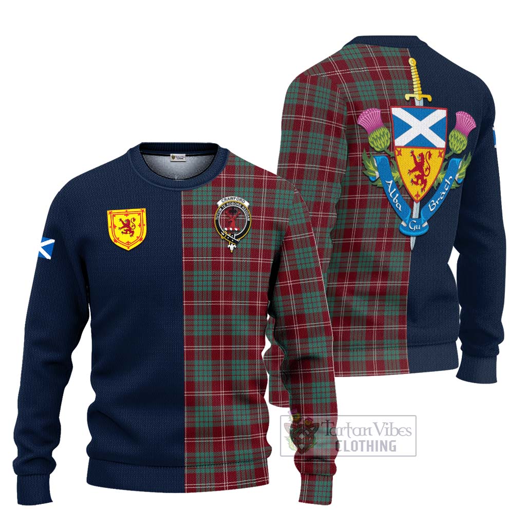 Tartan Vibes Clothing Crawford Modern Tartan Knitted Sweater with Scottish Lion Royal Arm Half Style