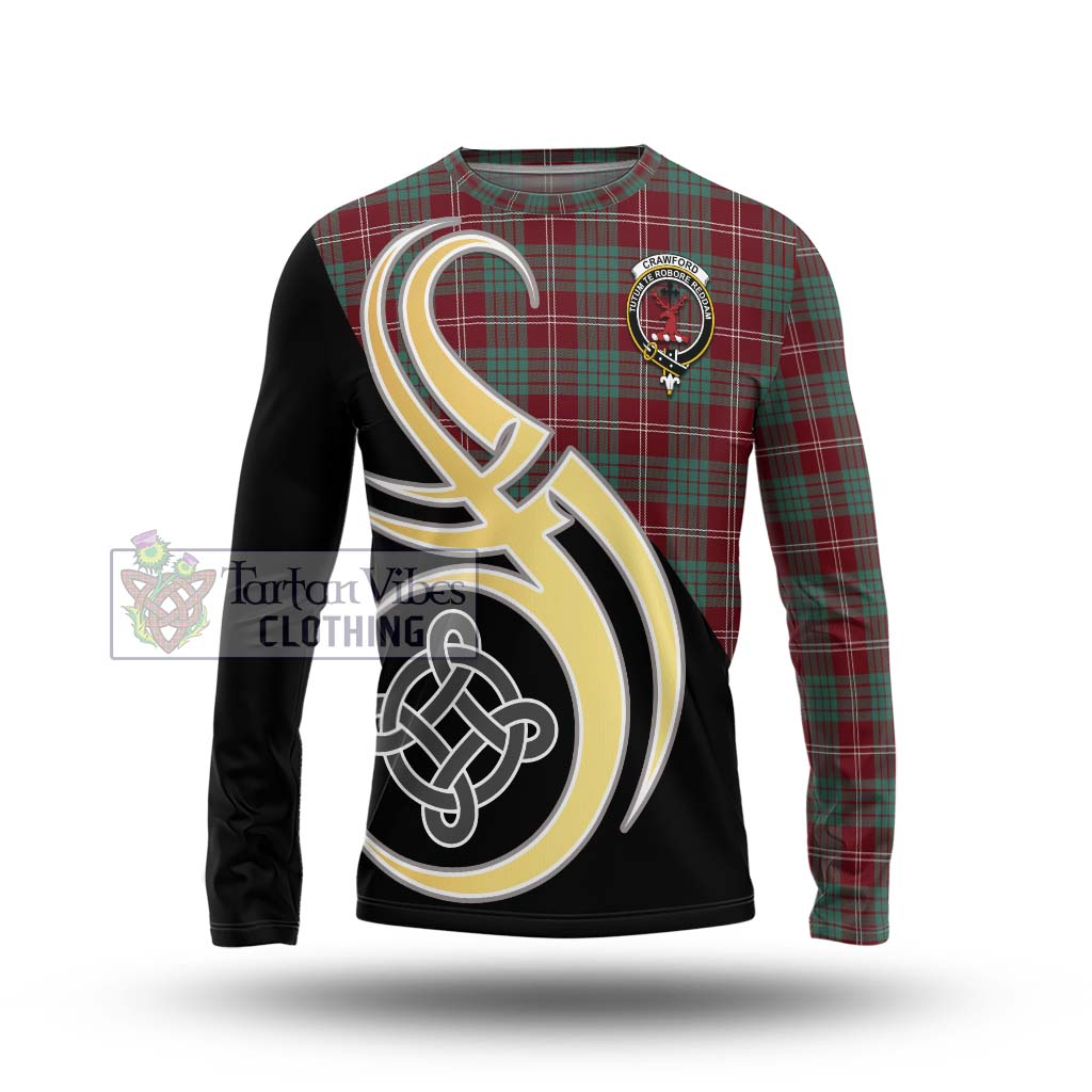 Tartan Vibes Clothing Crawford Modern Tartan Long Sleeve T-Shirt with Family Crest and Celtic Symbol Style