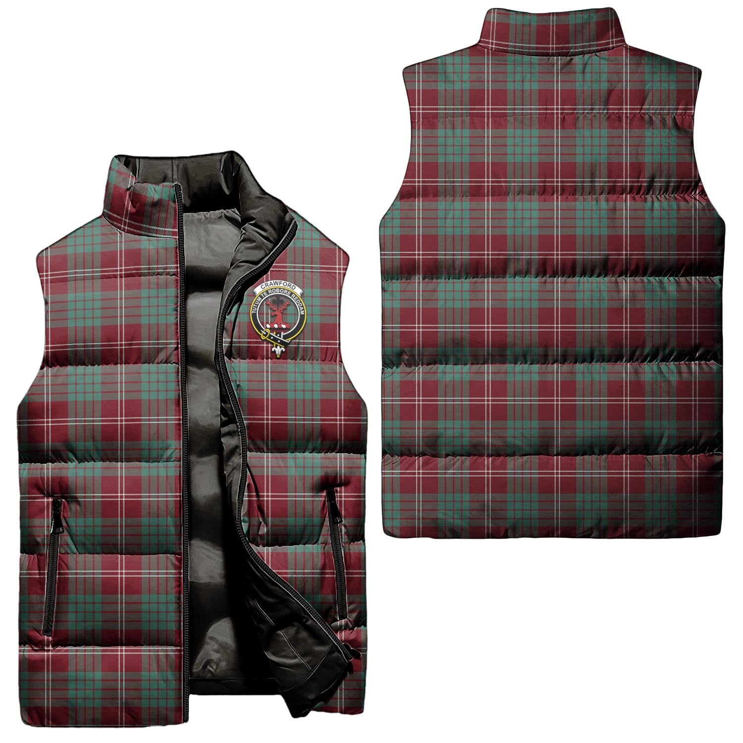 Crawford Modern Tartan Sleeveless Puffer Jacket with Family Crest Unisex - Tartanvibesclothing