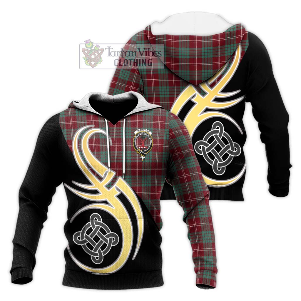 Tartan Vibes Clothing Crawford Modern Tartan Knitted Hoodie with Family Crest and Celtic Symbol Style