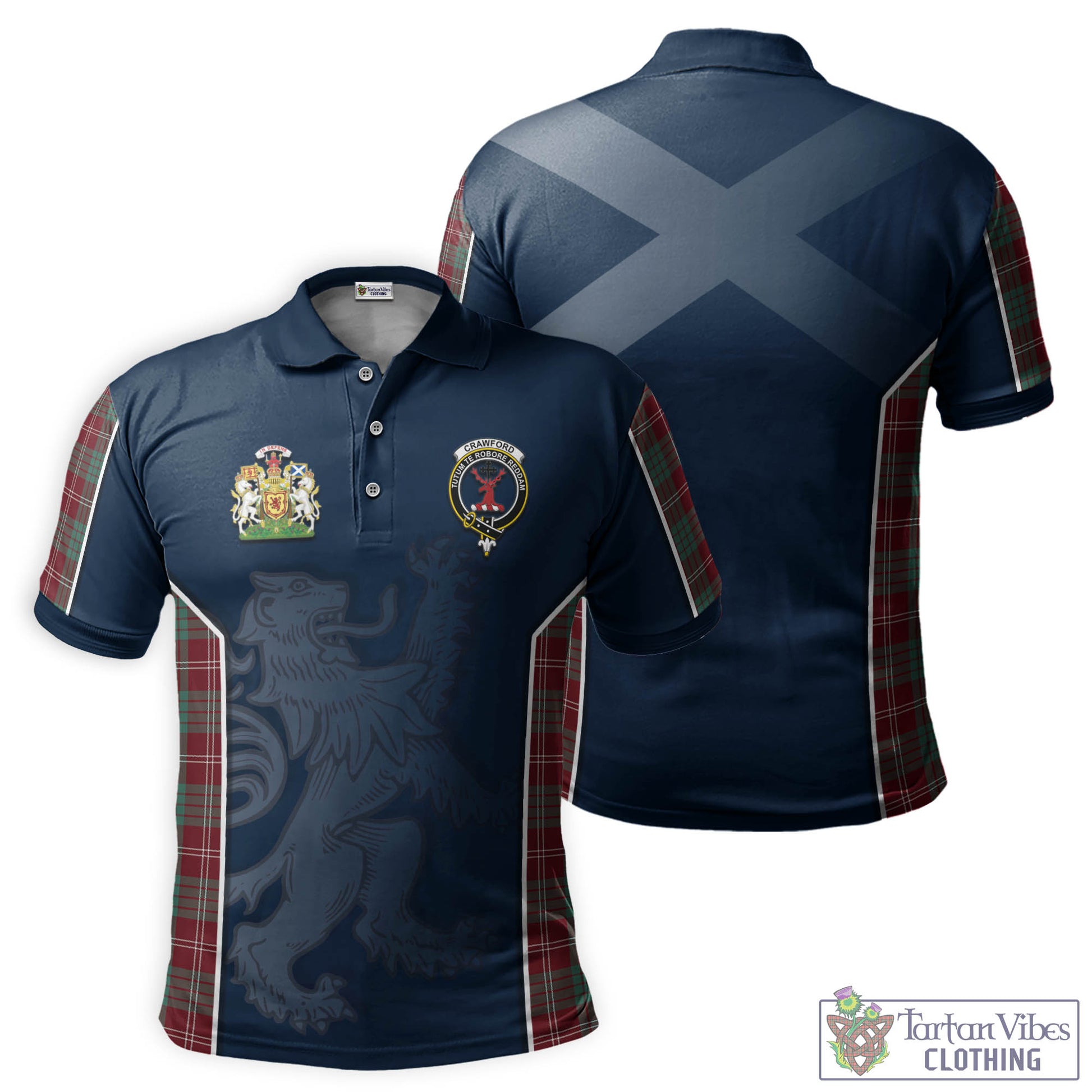 Tartan Vibes Clothing Crawford Modern Tartan Men's Polo Shirt with Family Crest and Lion Rampant Vibes Sport Style