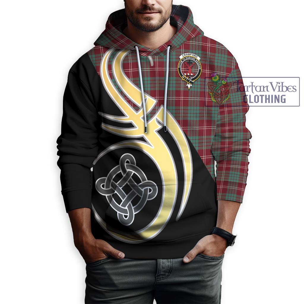 Tartan Vibes Clothing Crawford Modern Tartan Hoodie with Family Crest and Celtic Symbol Style