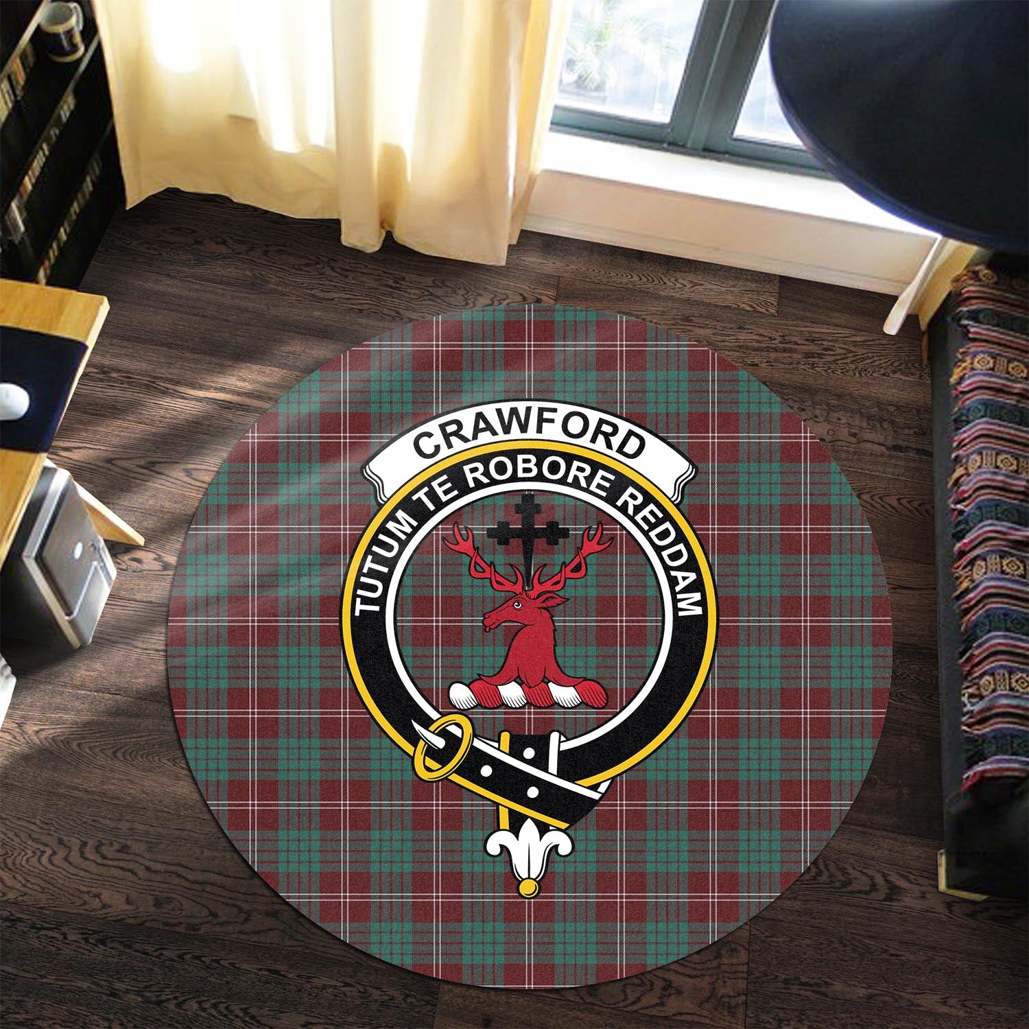 Crawford Modern Tartan Round Rug with Family Crest - Tartanvibesclothing