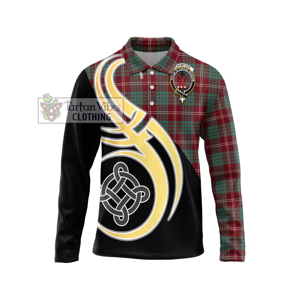 Tartan Vibes Clothing Crawford Modern Tartan Long Sleeve Polo Shirt with Family Crest and Celtic Symbol Style